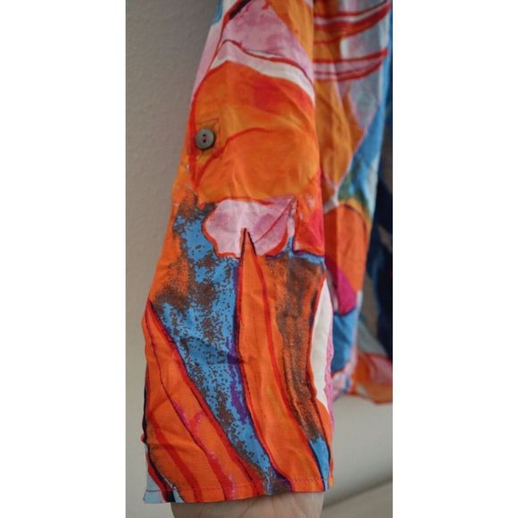 Nic+Zoe Women's Sz Small Blue Multi Tropical Mirage Print Woven Blouse Top $148 - Picture 6 of 8